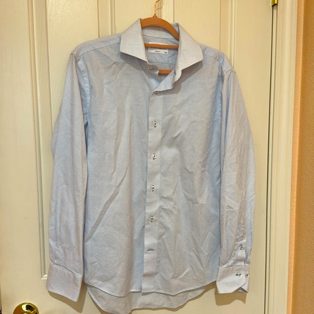Lorenzo Uomo Trim Fit Dress Shirt, Neck 15 32/33, Blue Check NWOT